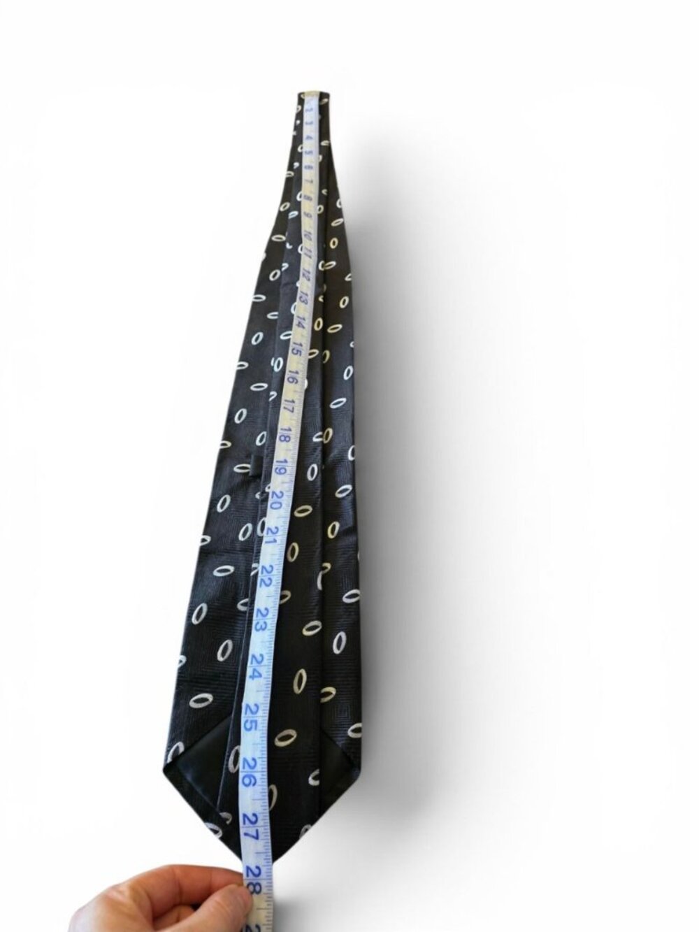 Hugo Boss Men’s Silk Tie Black White Geometric Oval Print Made in Italy - Picture 9 of 11